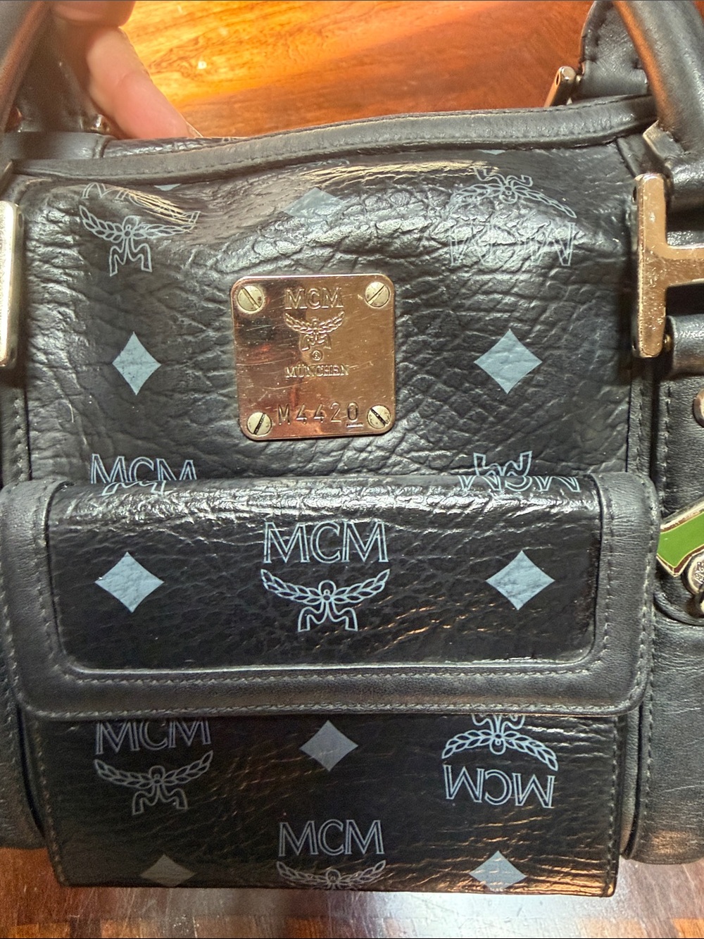 MCM Black Visetos Boston Satchel with Green and Orange M Charm - Picture 5 of 10